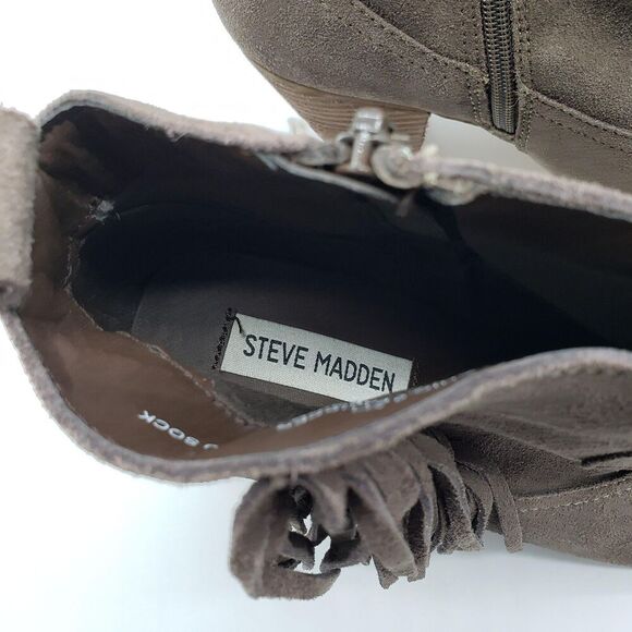Steve Madden Boots Womens Size 9.5M Brown Suede Fringe Ankle Block Heel Western - Picture 10 of 13